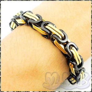 [BRACELET] 316L Stainless Steel フラットビザンチウム GOLD&BLACKブレスレット 8.5x230mm 【送料無料】