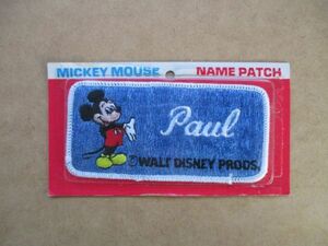 70s Disneyland ディズニーランド『Paul』ミッキーマウス ヴィンテージ 刺繍ネーム ワッペン/パッチMICKY MOUSENAME PATCH S15