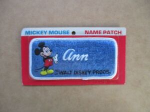 70s Disneyland ディズニーランド『Ann』ミッキーマウス ヴィンテージ 刺繍ネーム ワッペン/パッチMICKY MOUSEアンNAME PATCH赤毛の S15