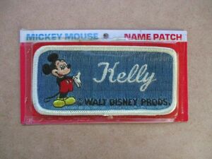 70s Disneyland ディズニーランド『Kelly』ミッキーマウス ヴィンテージ 刺繍ネーム ワッペン/パッチMICKY MOUSEケリーNAME PATCH S15