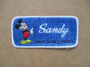 70s Disneyland ディズニーランド『Sandy』ミッキーマウス ヴィンテージ 刺繍ネーム ワッペン/AパッチMICKY MOUSEサンディNAME PATCH S15