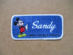 70s Disneyland ディズニーランド『Sandy』ミッキーマウス ヴィンテージ 刺繍ネーム ワッペン/パッチMICKY MOUSEサンディNAME PATCH S15