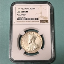 ★1919(B) 英領インド １ルピー銀貨 ジョージ5世　NGC AU DETAILS CLEANED_画像2