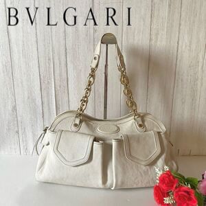 【BVLGARI】ブルガリ レザートートハンドバッグ ゴールド金具 オフホワイト