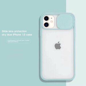 iPhone 12 スライドレンズ保護iPhoneケース スカイブルー スマホケース 即日発送