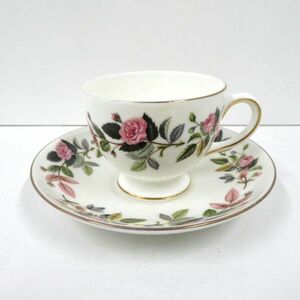 送料無料 WEDGWOOD/ウェッジウッド HATHAWAY ROSE/ハサウェイロード カップ＆ソーサー 壺印/英国製/廃盤品