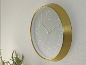 掛け時計 電波時計 （グレー） ウォールクロック リビング おしゃれ ゴールドフレーム 上品 モダン 時計 アナログ