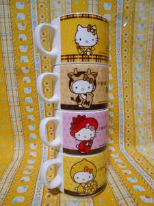 ! Kitty new goods Sanrio Hello Kitty p.m.. black tea ceramics made mug 4 kind set Stan DIN g cup 