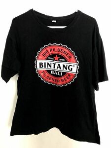 03M5178【BINTANG】ビンタン/黒ブラック系/半袖/クルーネック/デカロゴ/Tシャツ/大きめサイズ/XXL