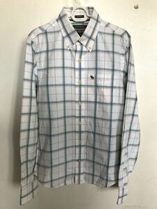 03M5030【Abercrombie＆Fitch】アバクロンビー＆フィッチ/白・水色グレー系/チェック柄/ボタンダウン/長袖シャツ/コットン100％/S