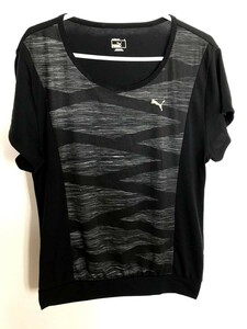 03L620【PUMA】プーマ/半袖/Tシャツ/Uネック風/黒ブラック系/ロゴ刺/スポーツウエア/ポリエステル100％/M