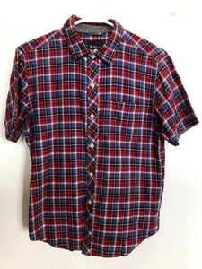 03M4920[TK MIXPICE] Takeo Kikuchi / short sleeves / shirt / red blue series / with pocket / check pattern / cotton 100%/M