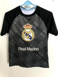 02M4385【REAL MADRID】スポーツウエア/クルーネック/ラグラン/ロゴプリント/黒グレー系/小さめデザイン/M