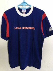 01M3992【adidas】KIRIN/サポーターTシャツ/JFA/サッカー/トリコロールカラー/青赤白/半袖/クルーネック/切替配色/S