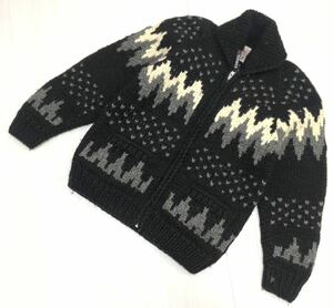 ■ KANATA カナタ ■ 上質 カナダ製 ネイティブ 雪柄 編み柄 ウール カウチン ニット セーター ブラック系