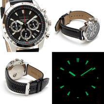 SEIKO セイコー メンズ 腕時計 アナログ クロノグラフ カレンダー ストップウォッチ 100M防水 SSB033P ブラック レザーベルト 革ベルト_画像2
