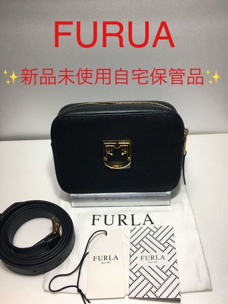 新品未使用自宅保管品フルラ レザー 本革 ウエストポーチ ブラック ウエストバック 正規品 シンプル 黒