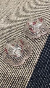 【値下げ！】冷茶ティーカップソーサセットガラス製おまけ付き桜