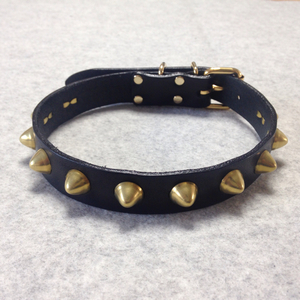  new goods leather London corn studs neck band black original leather brass gold tack conical choker neck band #NB12G