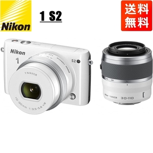 ニコン Nikon 1 S2 10-30mm 30-110mm ダブルズームキット ホワイト ミラーレス一眼 カメラ 中古