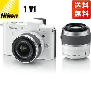 ニコン Nikon 1 V1 10-30mm 30-110mm ダブルズームキット ホワイト ミラーレス一眼 カメラ 中古
