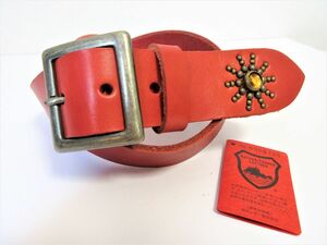 Кожаный конец Tochigi на Lea Studs Belt Red Amber Spots Vintage Type в Японии