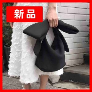 ビッグリボン ハンドバッグ トートバッグ(黒)