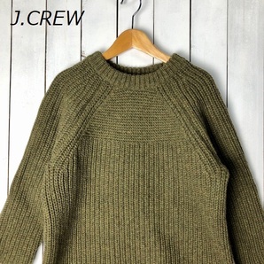 J.CREW ざっくり肉厚 ラムウール ワッフルニットセーター カーキ オールド J.クルー S程度 ローゲージ ●105