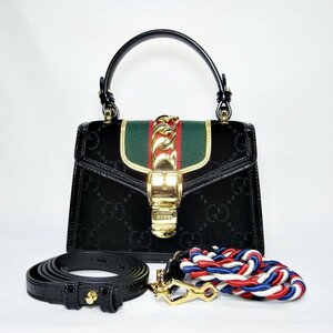 送料無料 中古 グッチ GUCCI バッグ シルヴィ シェリーライン GG柄 3ウェイ ショルダー 斜め掛け ベロア エナメル 470270-493075 145780