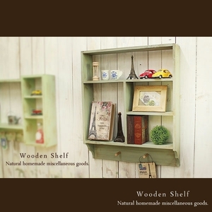 Art hand Auction [Free Shipping] Handmade antique finish wooden shelf, moss green, Handmade items, furniture, Chair, shelf, Bookshelf, Shelf