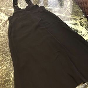 [ beautiful goods ] jumper skirt Jean ska all-in-one black One-piece M size long skirt overall wide pants 