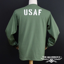 ミリタリー 長袖 ロング Tシャツ XL エアフォース USコットン USAF グリーン_画像4