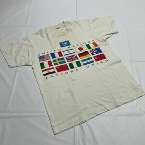 vintage ビンテージカットソー　国旗　 UNITED NATIONS Tシャツ　ホワイトプリントTシャツ