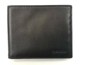 中古美品★CalvinKlein【カルバンクライン】二つ折りサイフ　財布　レザー　ブラック　＃134644-252