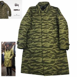 定価4.3万 極美品 STUSSY×OGAWA CAMPAL×N.U ステンカラーコート サイズS 迷彩 キャンプ インナーダウン付き 美シルエット トリプルコラボ