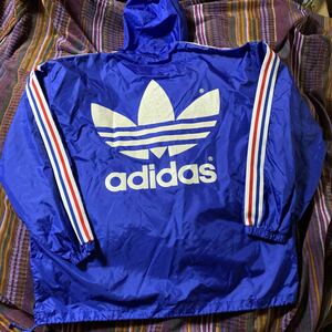 adidas rare * big Logo back print * tricolor color Vintage * blue O-XO/ pull over Parker /ano rack 