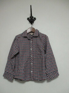 HUSHUSH 紺ボルドー白チェックシャツサイズ110（USED)101221