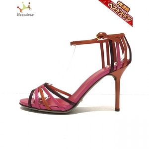 セルジオロッシ sergio rossi サンダル 37 - エナメル（レザー） ピンク×オレンジ×マルチ レディース 美品 靴