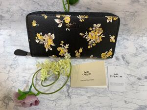 【COACH】コーチ 正規品 新品 長財布 ブラック×イエローフラワー
