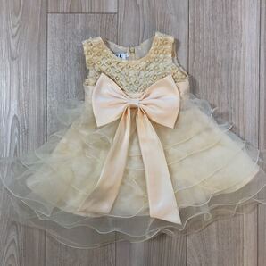 【美品】60 上品ベージュ&ピンクリボンドレス