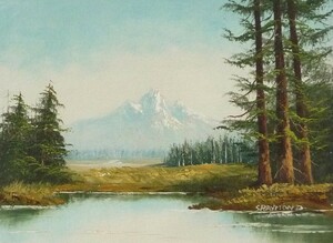 油彩画 洋画 肉筆油絵 F4号 「山水風景 風景画」-20- 特価