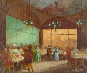 ヨーロッパ絵画 肉筆油絵 F20号 マローネ作 「パリのレストラン」