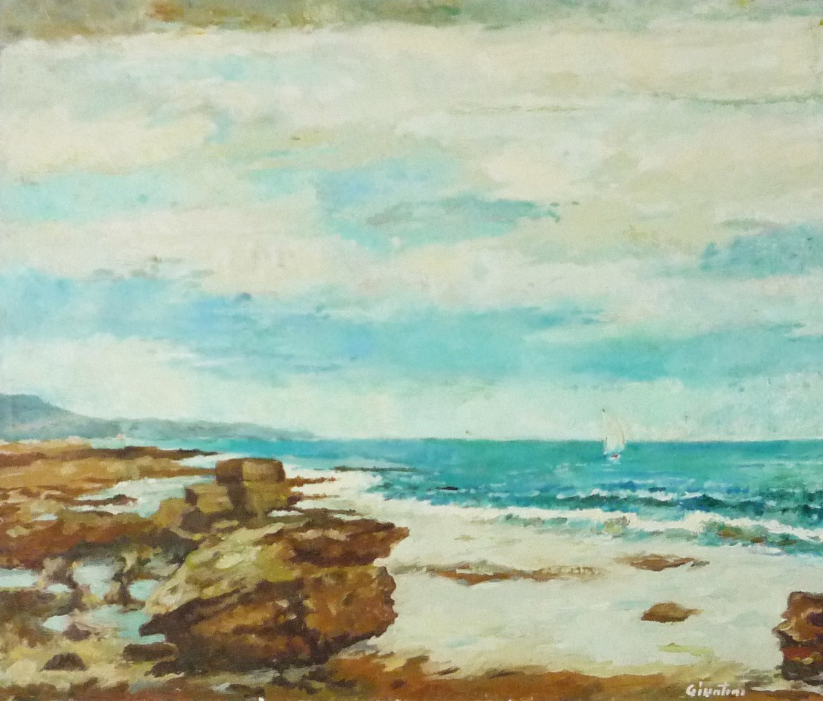 pintura europea, pintura al óleo, Tamaño F20, Ondas, Mar, Paisaje marino de Francesco Giuntini, Cuadro, Pintura al óleo, Naturaleza, Pintura de paisaje