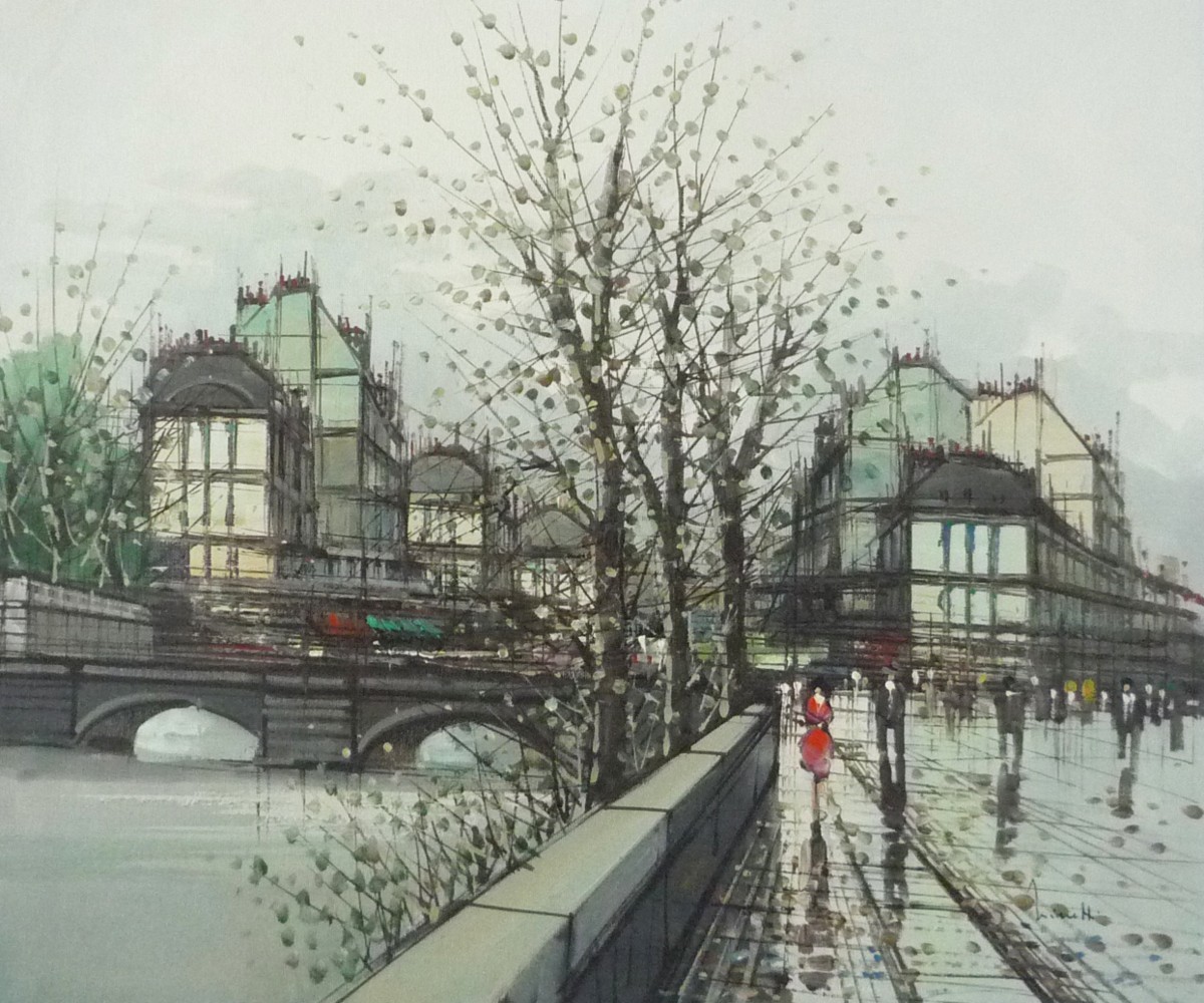 ヨーロッパ絵画 肉筆油絵 F12号 ニネッティ作｢パリの街｣3, 絵画, 油彩, 自然, 風景画