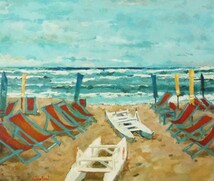 ヨーロッパ絵画 肉筆油絵 F10号 ジュンティーニ・フランチェスコ作「ビアレッジョの浜辺」＋新品額縁付_画像2