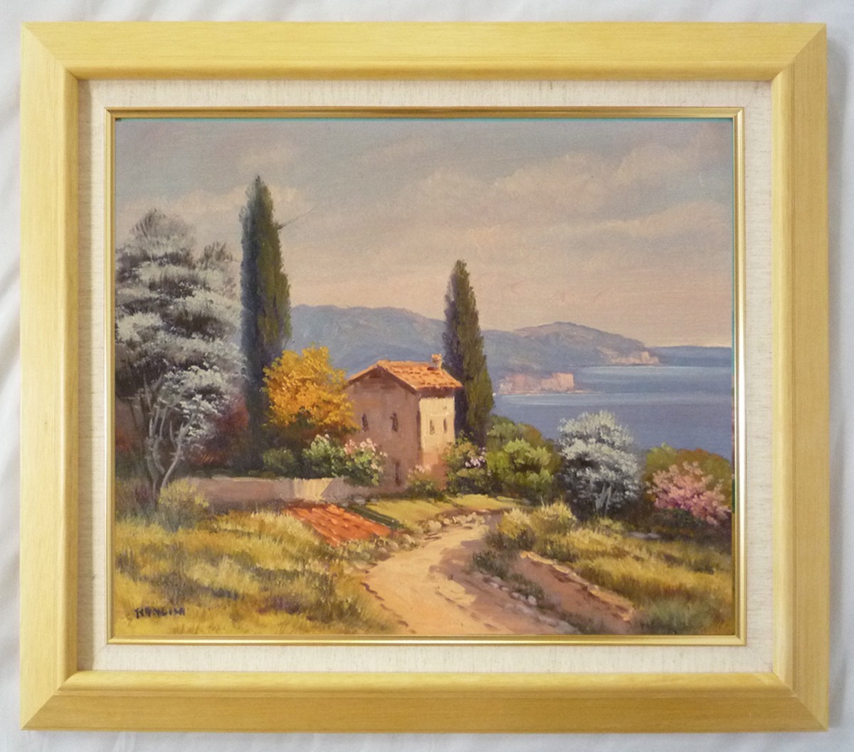 European painting, oil painting, F8 size, Bandini 5 + new frame, Painting, Oil painting, Nature, Landscape painting