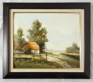ヨーロッパ絵画 肉筆油絵 F8号 スロットマン作「オランダ風景」2＋新品額縁付