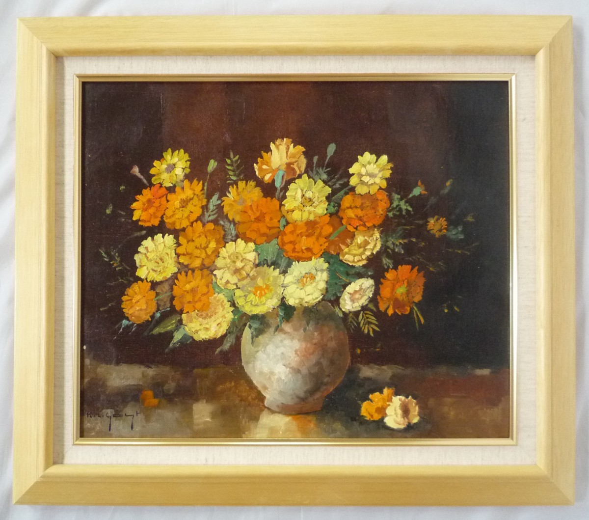 Europäische Malerei, handgemaltes Ölgemälde, F8 Größe, Blumen in einer Vase von Gust, 1 + neuer Rahmen inklusive, Malerei, Ölgemälde, Stillleben