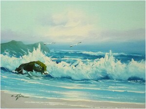 Art hand Auction 油彩画 洋画 肉筆油絵 F4号 ｢波 海 海景画｣-113- 特価, 絵画, 油彩, 自然, 風景画