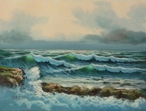 Art hand Auction Oil painting, Western painting, hand-painted oil painting, F4 size, Waves, Sea, Seascape -138- Special price, Painting, Oil painting, Nature, Landscape painting